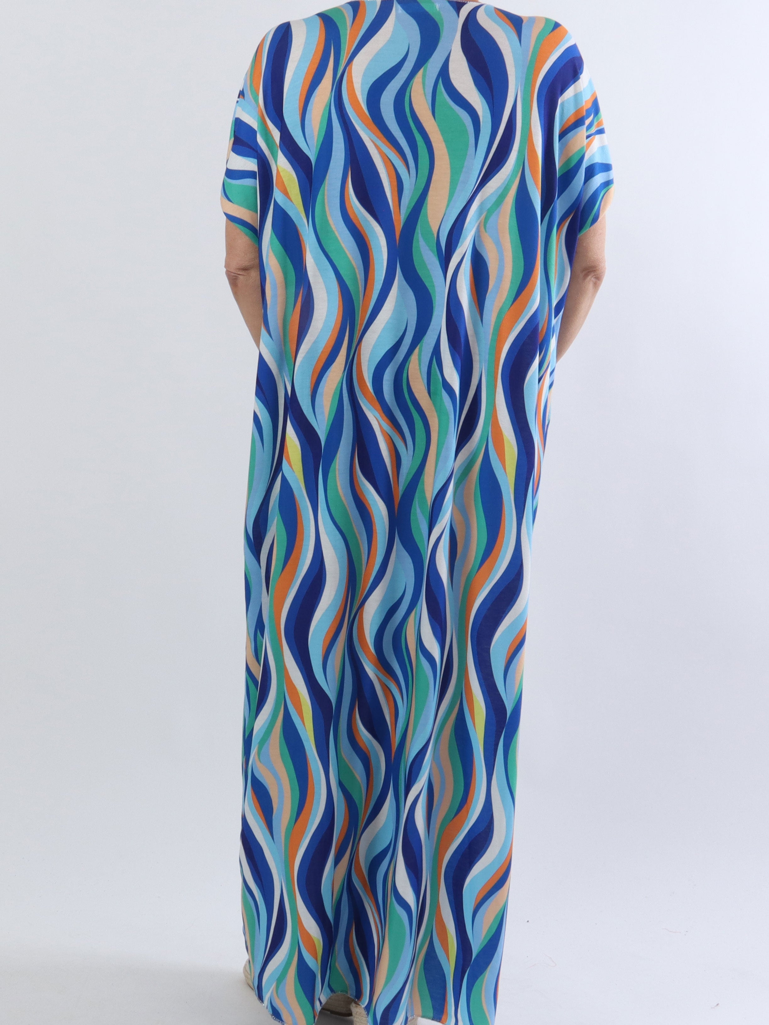 Kirsa long - Lång mjuk plus size i mångfärgat tyg - Blue